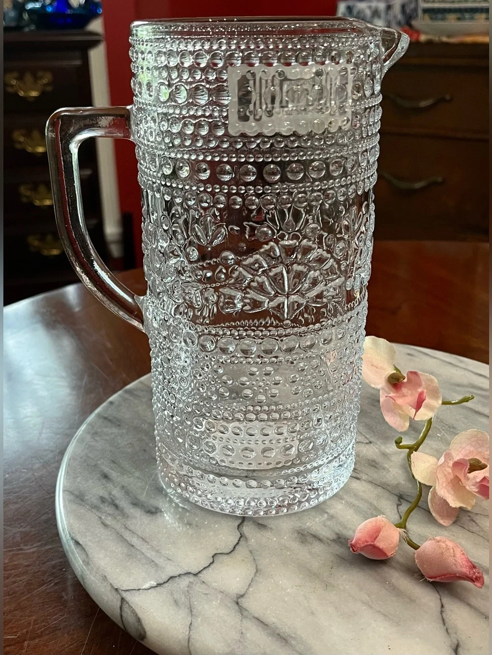 NWT The Pioneer Woman Channing Clear Glass Pitcher 35oz Vintage Hobnail Floral